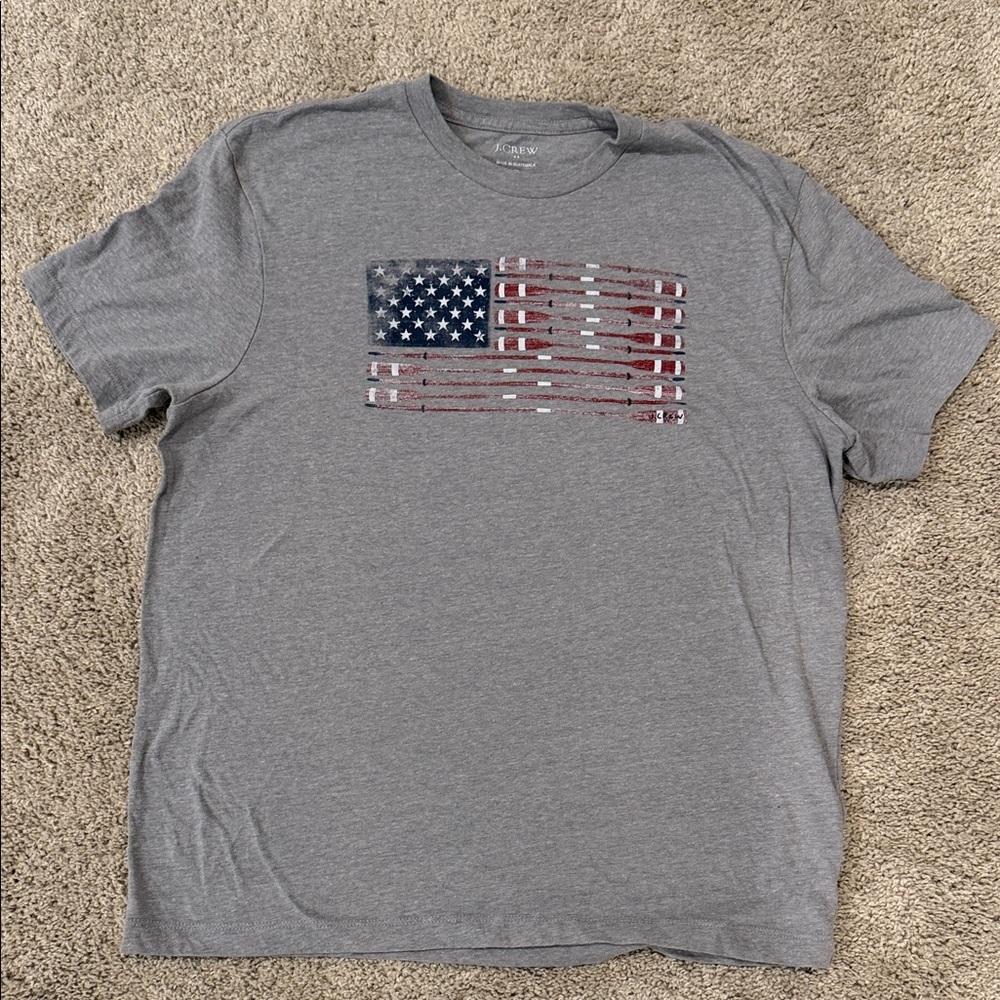 J. Crew Gray Short Sleeve Tee with Distressed American Flag